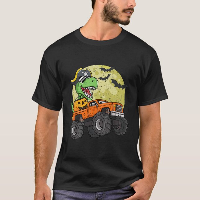 Kids Boys Halloween Monster Lastbil T - Rex Pirat Shirt (Framsida)