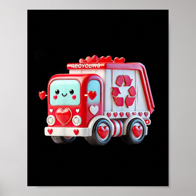 Kids Boys Kawaii Valentine Red Recycling Trash Tru Poster (Framsidan)