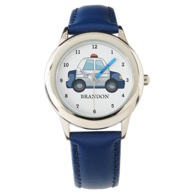 Kids Boys-poliskort Fordon Blue Namn Armbandsur (Framsida)