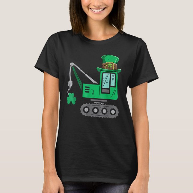 Kids Boys St patricks day Crane Lastbil Constructi T Shirt (Framsida)
