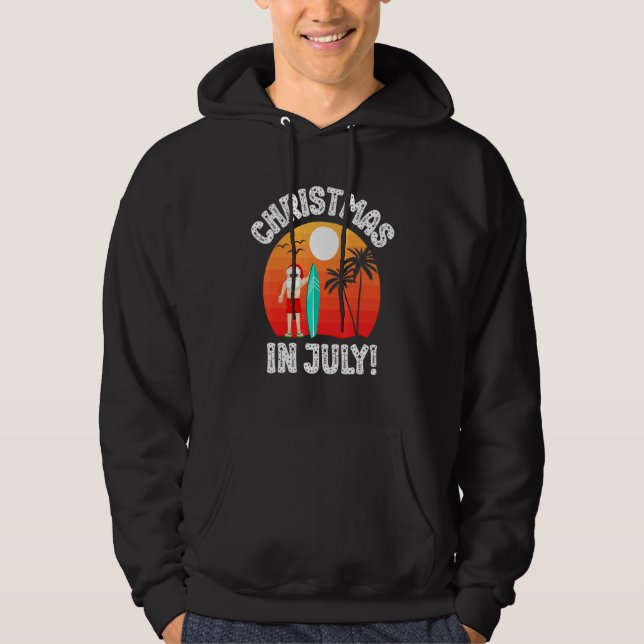 Kids Boys Xmas Santa Sunset Surfing Beach Christma Hoodie (Framsida)