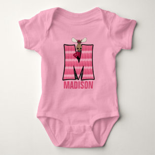 Kids Brev M Monogrammed Rosa Sticka Moose Tee