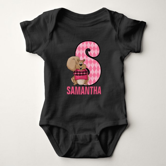 Kids Brev S Monogram Rosa Argyle Squirrel Tröja (Framsida)
