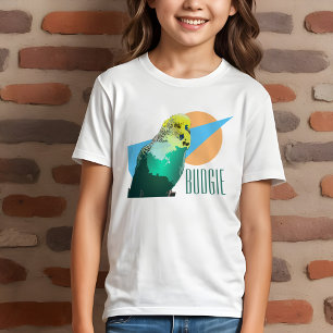 Kids Budgie Kärlek Retro Blue Geometric Pet Bird T Shirt