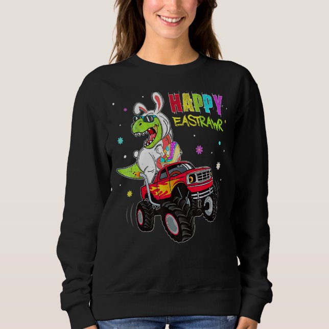 Kids Bunny Dinosaur T Rex Riding Monster Lastbil H Shirt (Framsida)