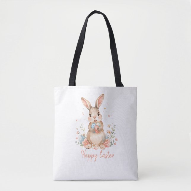 Kids Bunny Easter Egg Hunt Tote Bag. Tygkasse (Framsida)