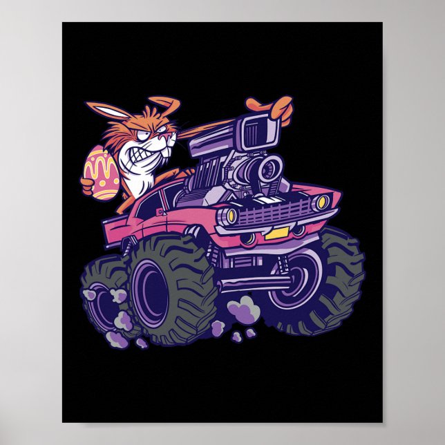 Kids Bunny Glad påsk Monster Lastbil Älskare Kids Poster (Framsidan)