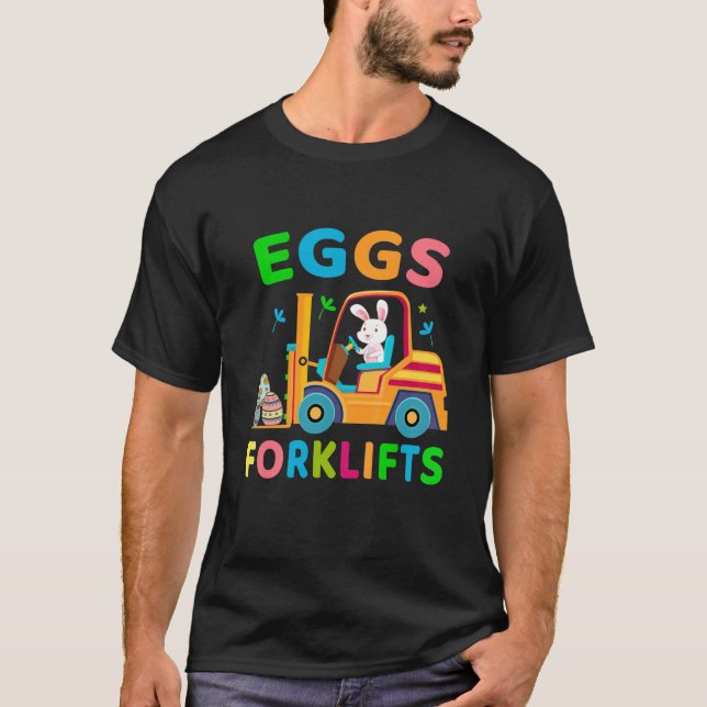 Kids Bunny Riding Forklifts Funny Glad påsk Day T Shirt (Framsida)