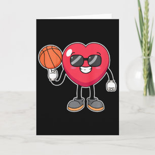 Kids Bysketbyll Player Heart Valentines day Cute S Kort