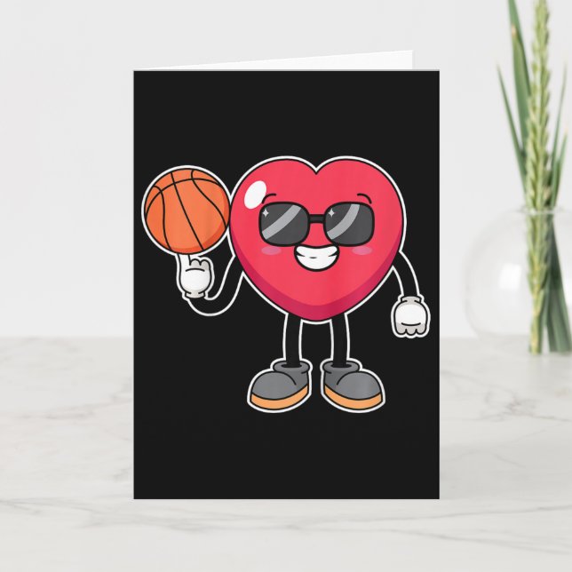 Kids Bysketbyll Player Heart Valentines day Cute S Kort (Framsida)