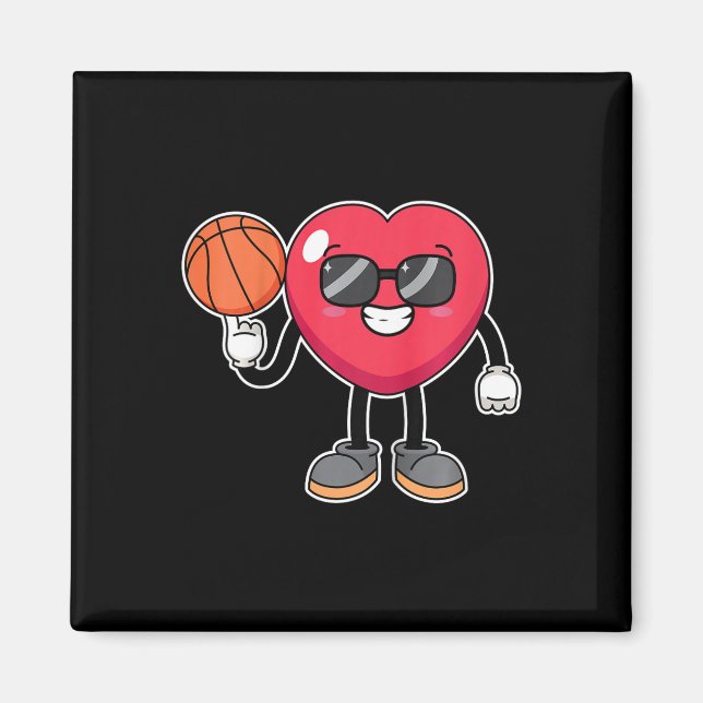 Kids Bysketbyll Player Heart Valentines day Cute S Magnet (Framsidan)