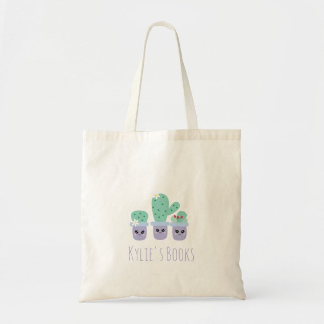 Kids Cactus Plants Poted Bibliotek Bok Tote Bag Tygkasse (Framsidan)