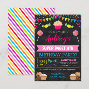 Kids Candy ThMeed Party Birthday-inbjudan Inbjudningar