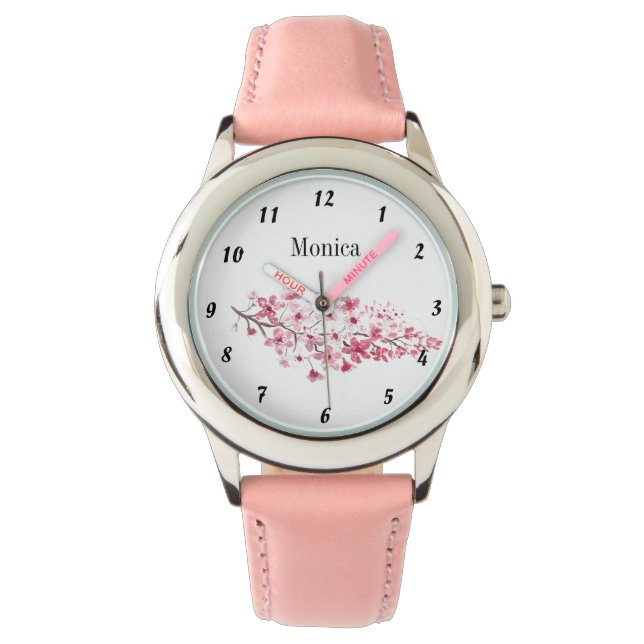 Kids Cherry Blommar Botaniska blommor Namn Rosa Armbandsur (Framsida)