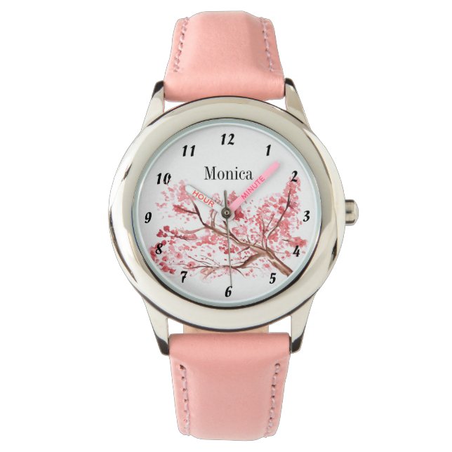 Kids Cherry Blommar Botaniska blommor Namn Rosa Armbandsur (Framsida)