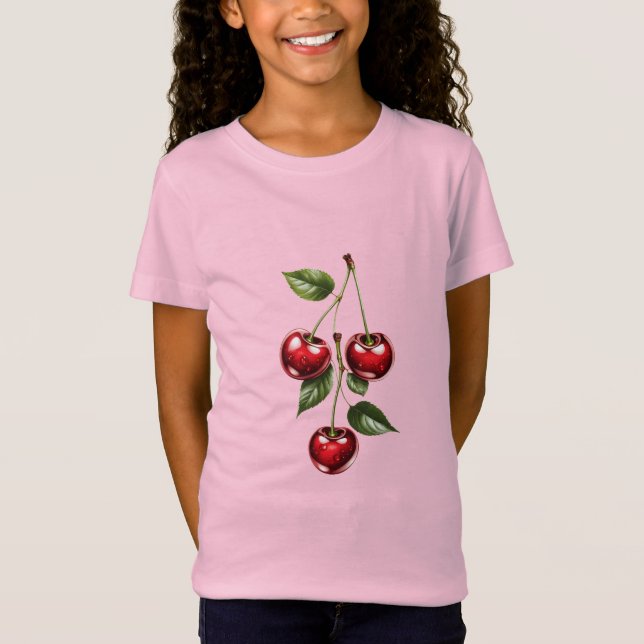 Kids' Cherry Illustration Cotton T-Shirt (Framsida)