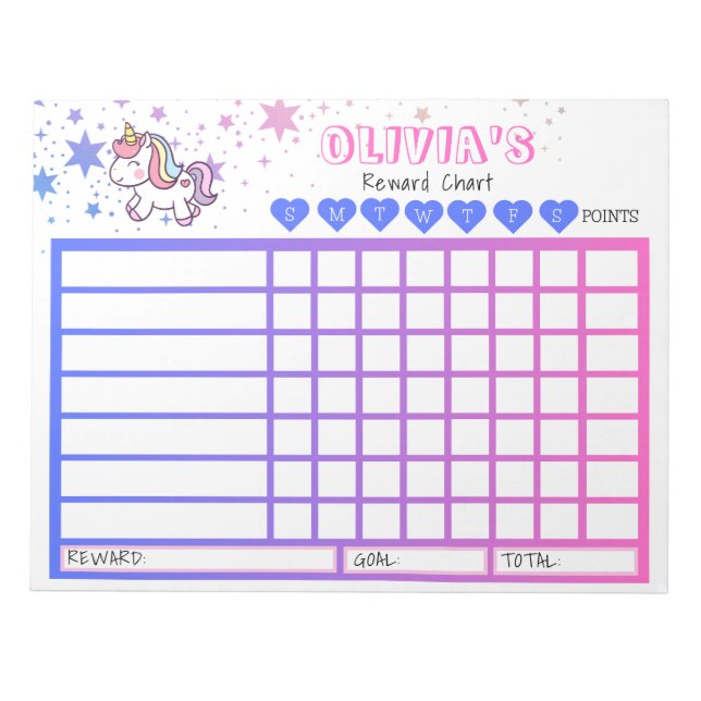 Kids Chore-diagram, Personlig Unicorn-diagram Anteckningsblock (Framsida)