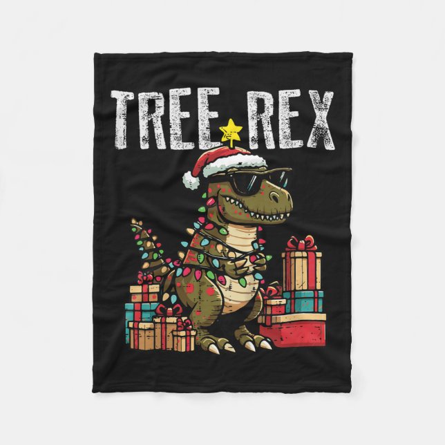 Kids Christmas Dinosaur Tree Rex Xmas Trex Toddler Fleecefilt (Framsidan)