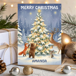 Kids Christmas Forest Friends Glow Tree Helgkort