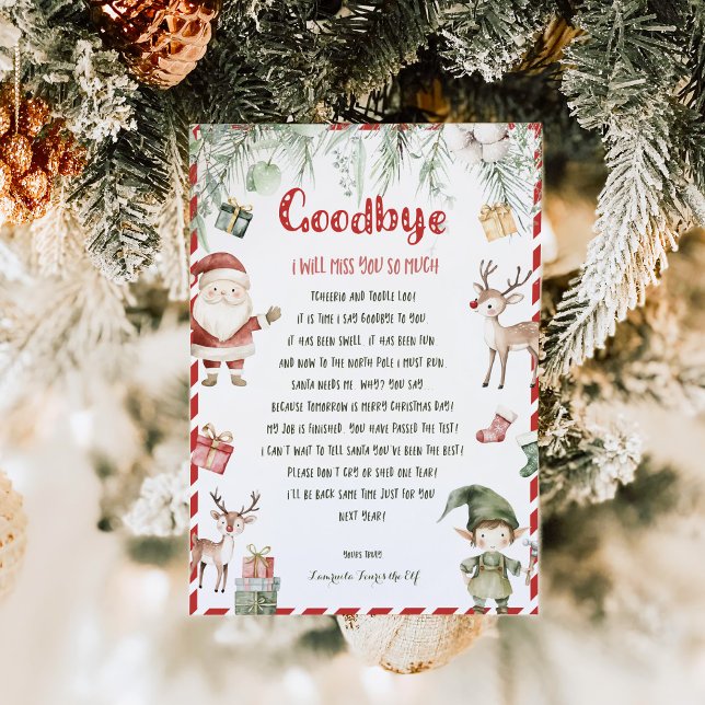 Kids Christmas Girl Elf Goodbye Letter Invitation Inbjudningar (Skapare uppladdad)