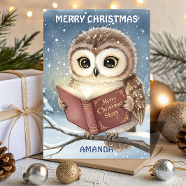 Kids Christmas Owl Night Story Helgkort