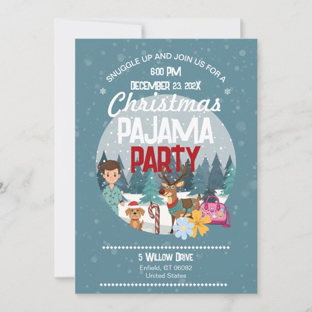 Kids Christmas Pajama Party Sleepover Holiday RSVP Inbjudningar (Framsida)