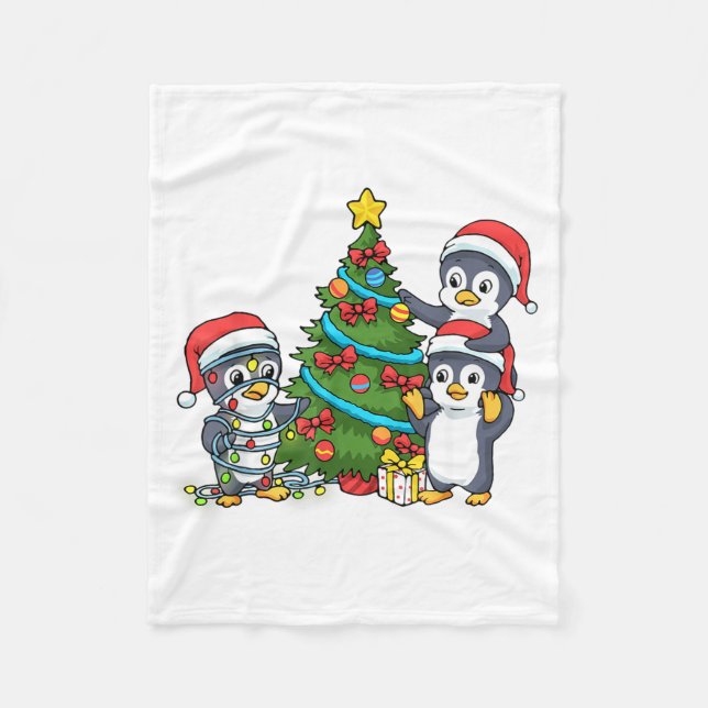 Kids Christmas Penguin Christmas Tree Lights Baubl Fleecefilt (Framsidan)