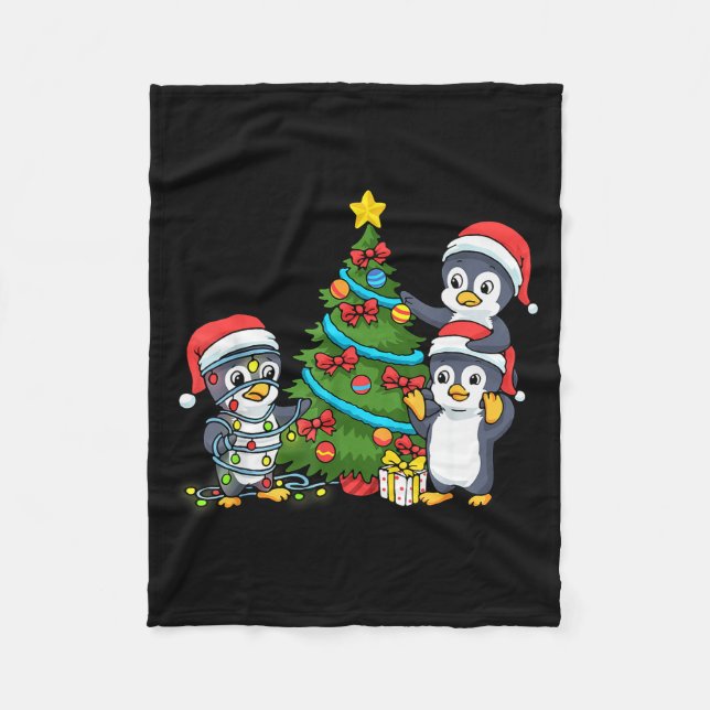 Kids Christmas Penguin Christmas Tree Lights Baubl Fleecefilt (Framsidan)