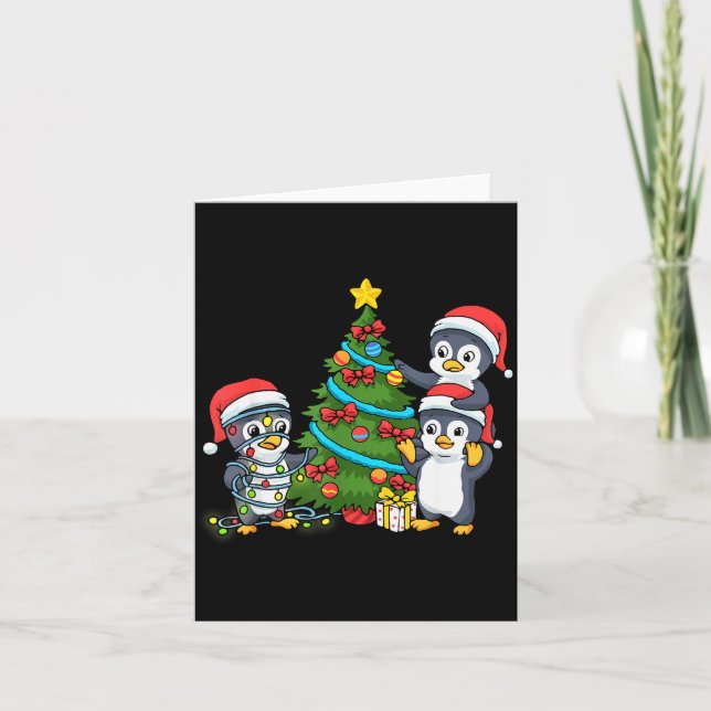 Kids Christmas Penguin Christmas Tree Lights Baubl Kort (Framsida)