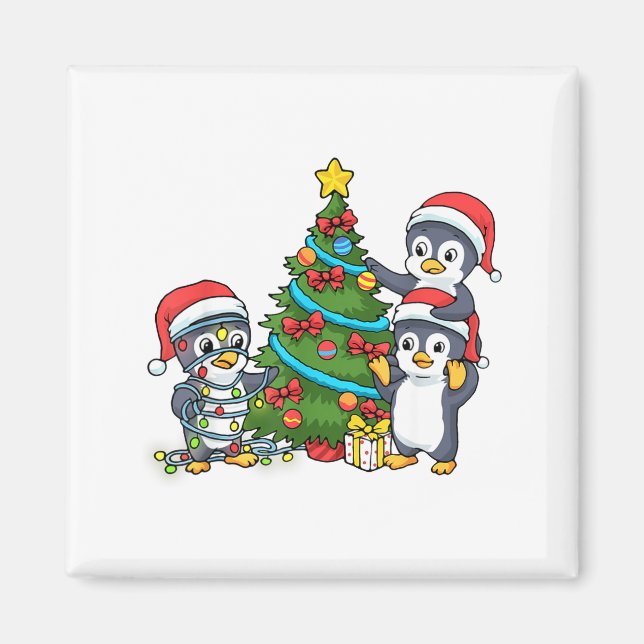 Kids Christmas Penguin Christmas Tree Lights Baubl Magnet (Framsidan)