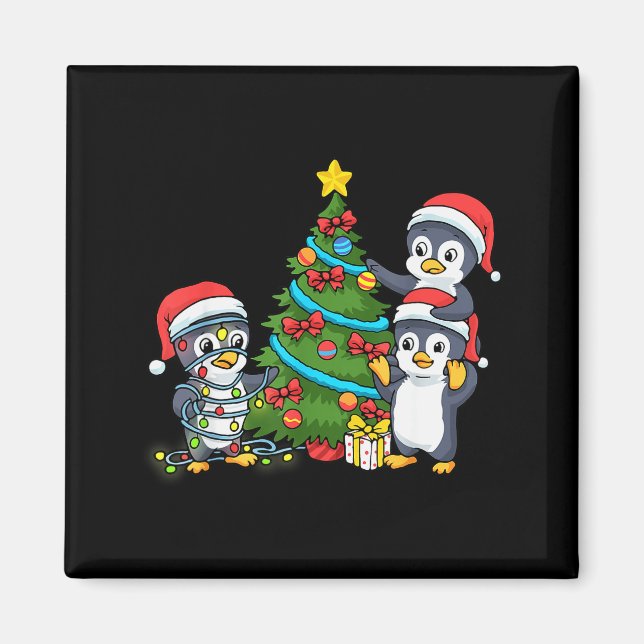 Kids Christmas Penguin Christmas Tree Lights Baubl Magnet (Framsidan)