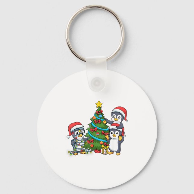 Kids Christmas Penguin Christmas Tree Lights Baubl Nyckelring (Framsida)