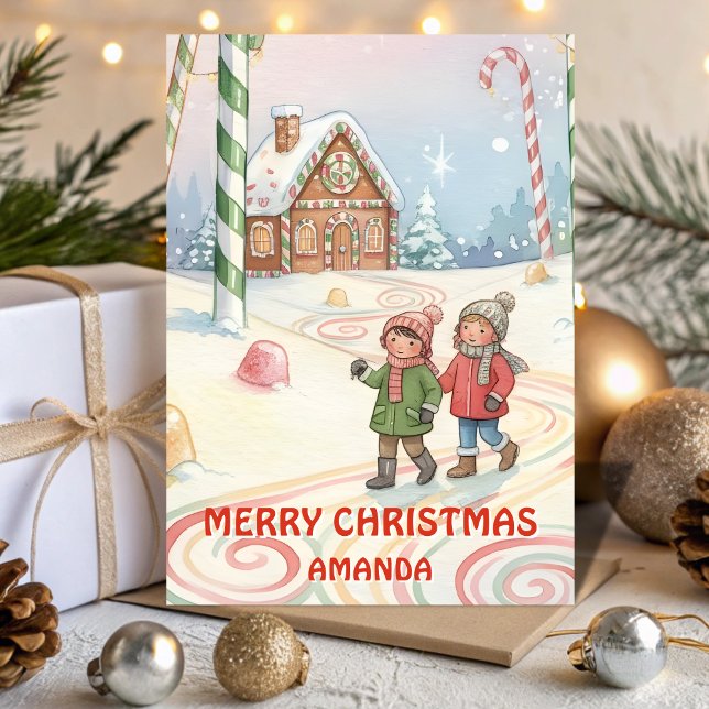 Kids Christmas Peppermint Forest Trail Helgkort (Skapare uppladdad)