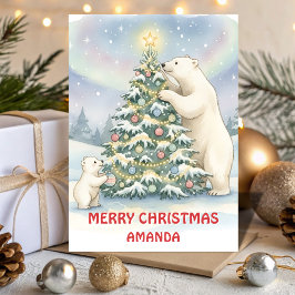 Kids Christmas Polar Bear Family Fun Helgkort