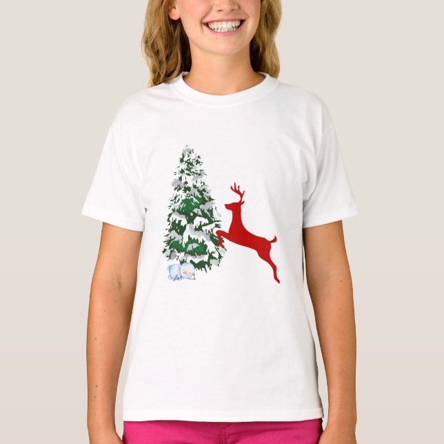 Kids Christmas Reindeer T-Shirt - Fun Holiday Shir (Framsida)