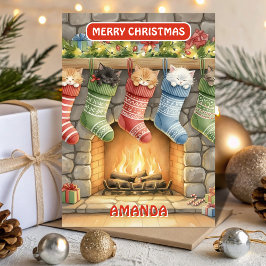 Kids Christmas Stocking Kittens Cozy Helgkort