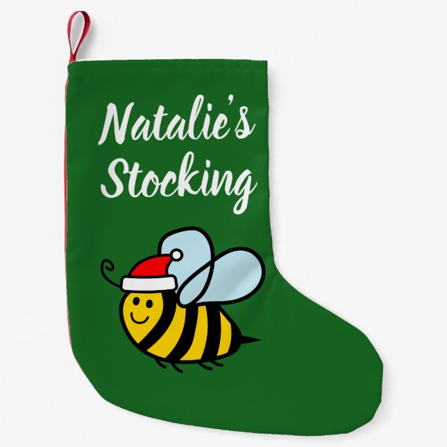 Kid's Christmas stocking with cute Santa bee Liten Julstrumpa (Framsidan)
