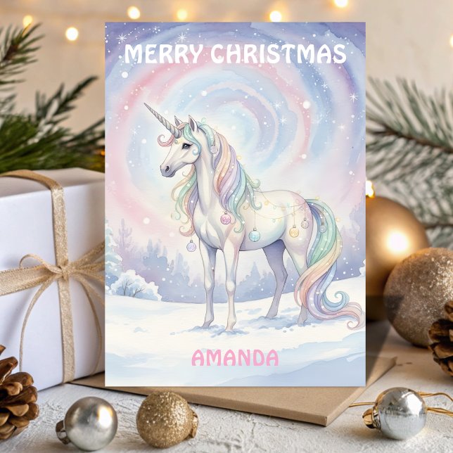 Kids Christmas Unicorn Snowy Wish Helgkort (Skapare uppladdad)