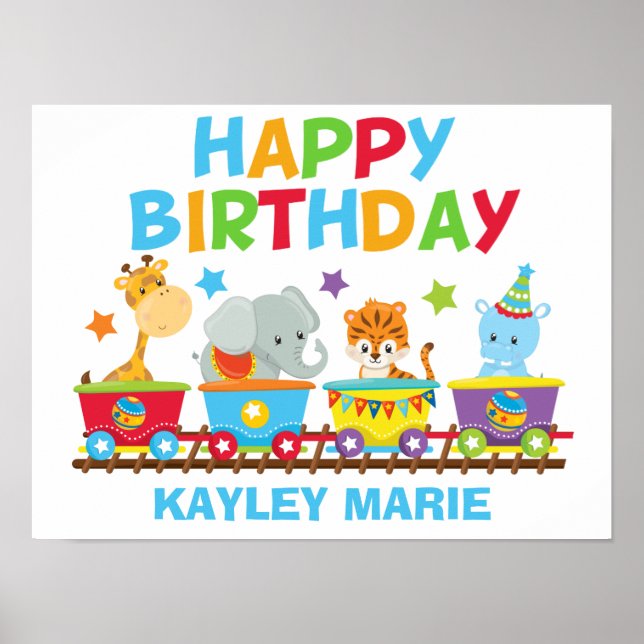 Kids Circus Animal Tåg Cute Birthday Party Poster (Framsidan)