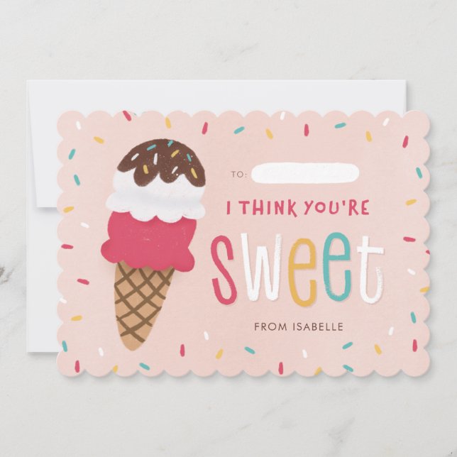 Kids Classroom Valentine med Ice Cream Sprinkles Tack Kort (Framsida)
