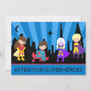 *~* Kids Colorful SUPERHEROS Fold Födelsedagsfest Inbjudningar