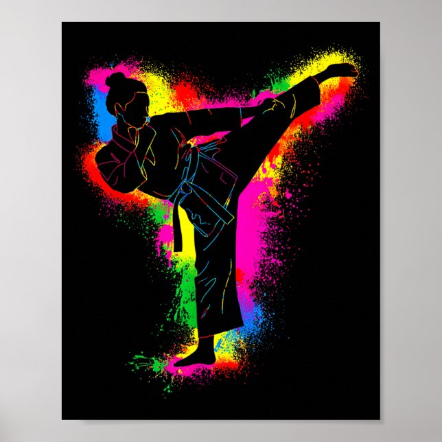 Kids Colorful Taekwondo Martial Arts Women Girl Ka Poster (Framsidan)
