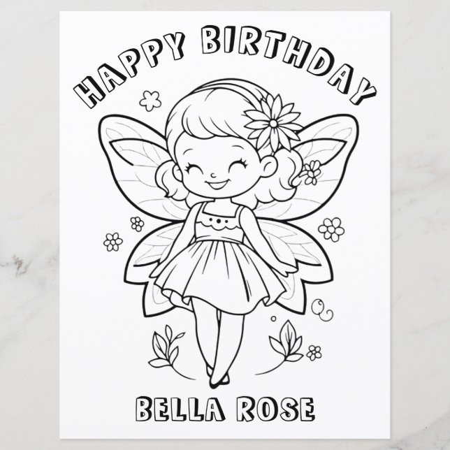 Kids Coloring book fairy birthday party activity (Framsida)