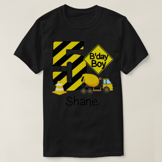 Kids Construction 5th Birthday Shane Boys 5 Years  T Shirt (Design framsida)