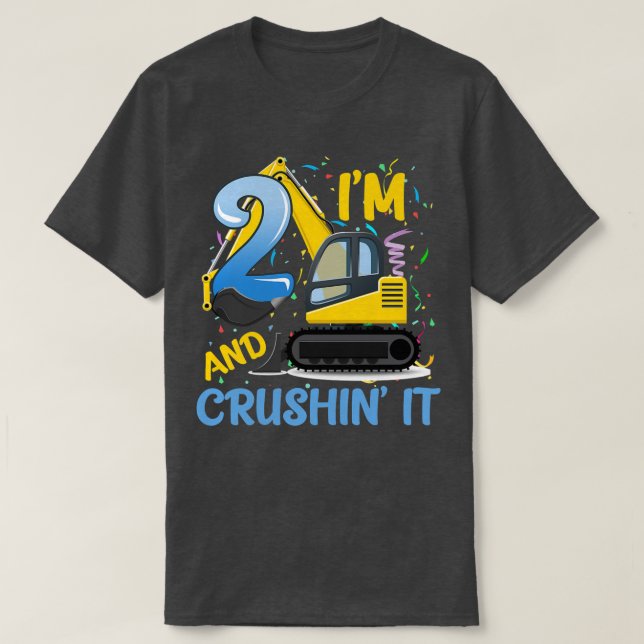 Kids Construction Truck 2nd Birthday Boy 2 Year Ol T Shirt (Design framsida)