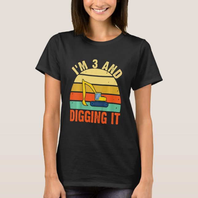 Kids Construction Truck 3rd Birthday Boy Excavator T Shirt (Framsida)