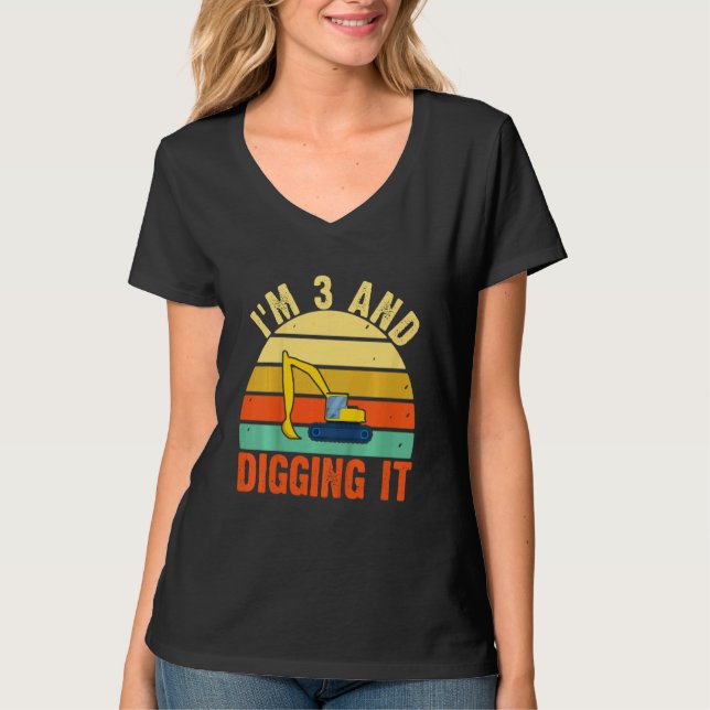 Kids Construction Truck 3rd Birthday Boy Excavator T Shirt (Framsida)
