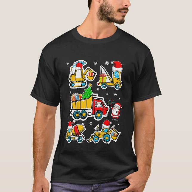 Kids Construction Vehicle Christmas Crane Truck Sa T Shirt (Framsida)