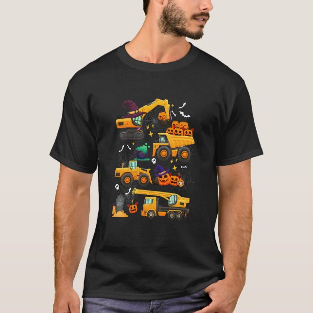 Kids Construction Vehicle Halloween Crane Truck Pu T Shirt (Framsida)