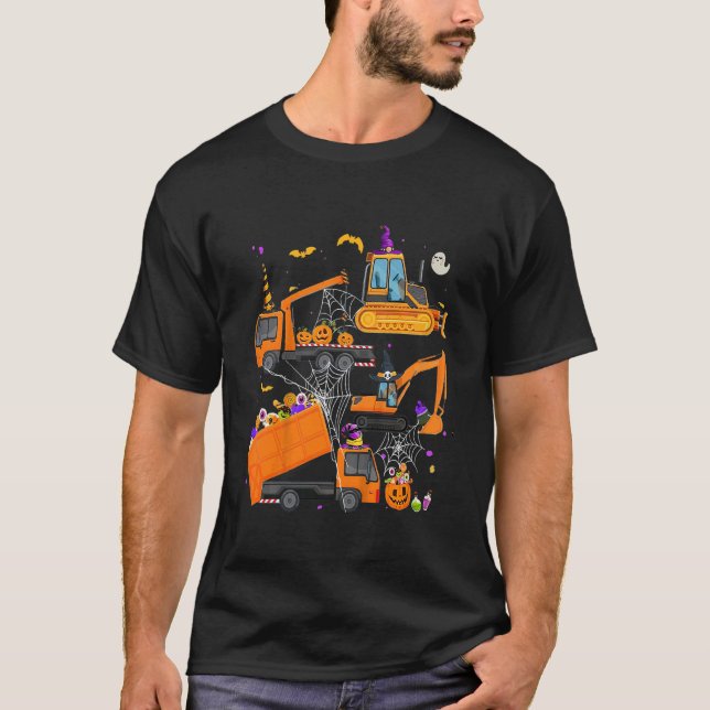 Kids Construction Vehicle Halloween Crane Truck Pu T Shirt (Framsida)